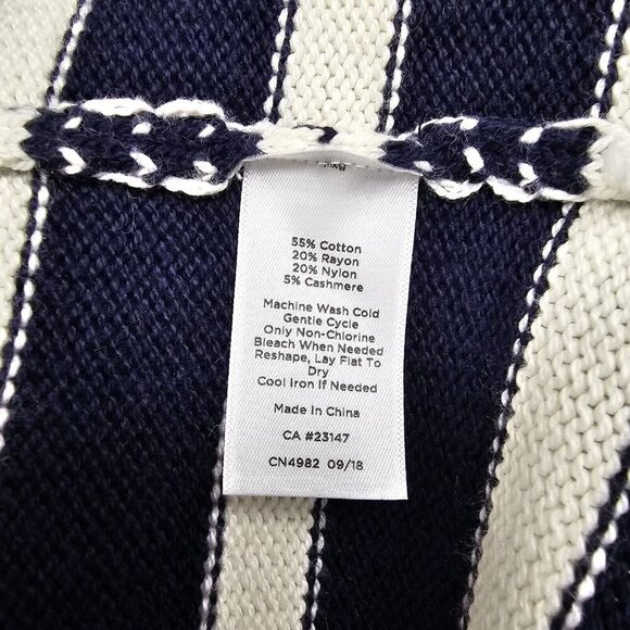 Talbots Open Front Cardigan Sweater Large Navy And Cream Striped Cashmere Blend - Picture 4 of 6